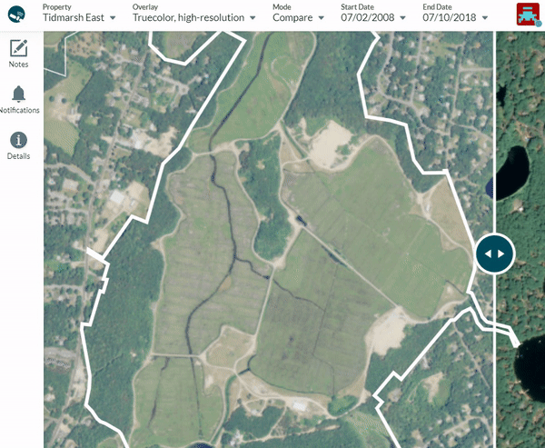 Comparing imagery before and after cranberry bog restoration