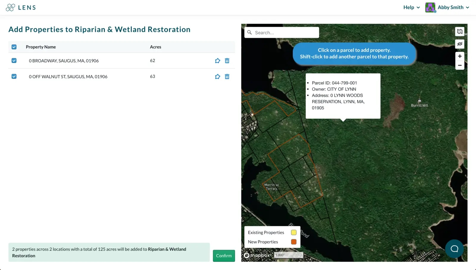 Add properties by selecting US tax parcels